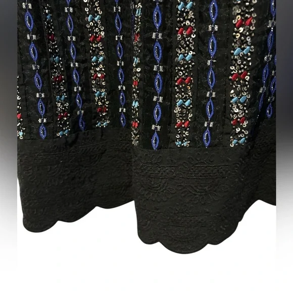 Club Monaco Black Multicolored Sequin Beaded A-Line Mini Skirt Scalloped Size 10 - Picture 4 of 4
